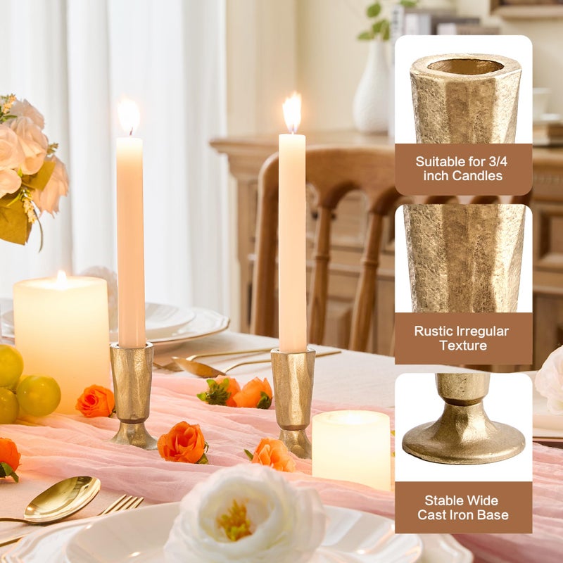 LEORAY Cast Iron Taper Candle Holder Set of 2, Antique Brass Candlestick Holders Decorative Candle Stand, Tapered Candle Holders Tall Set for Wedding, Holiday, Home Decor, Christmas Decoration (Gold) - Image 4