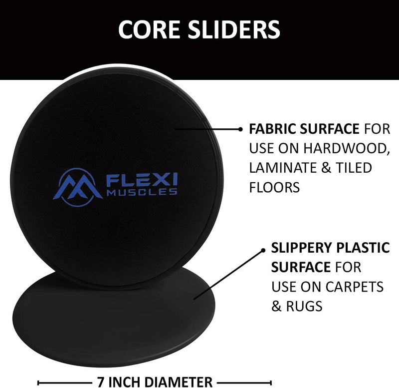 FLEXI MUSCLES Core Sliders Dual Sided Sliding Discs for Use on All Floors. Our Core Sliders are ideal for Abs exercises, Yoga, Pilates and Home Workouts. - Image 2