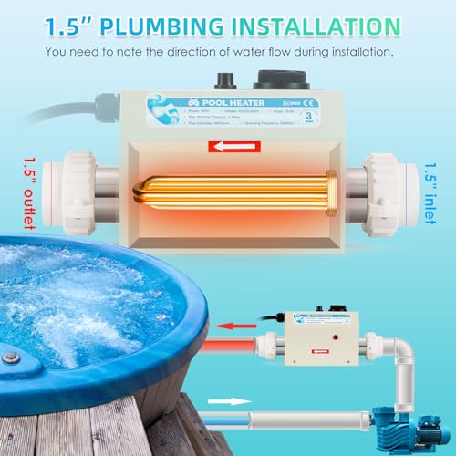 Mxmoonant Pool Heater 3KW 220 240V, Electric Hot Tub Heater Water Thermostat with Temperature Control Self Heating for 500 Gals Spa, Bathtub, Swimming Pool (Hardwired) - Image 4