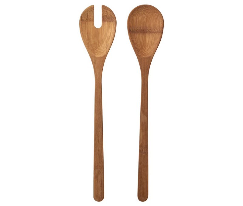 Salad Servers Set of 2, Bamboo Spoon and Fork, Wooden Salad Serving Utensils, Kitchen Serving Set - Image 1