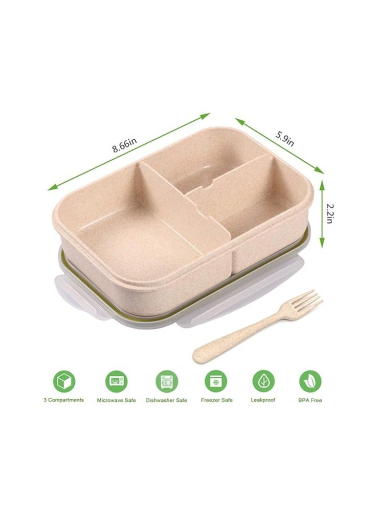 Jeopace صندوق بينتو من جيوبيس للكبار، حاوية غداء للأطفال، مكون من 3 أقسام، مصنوع من مواد آمنة للطعام، خالٍ من مادة BPA، مقاوم للتسرب - أخضر/بيج - Image 2