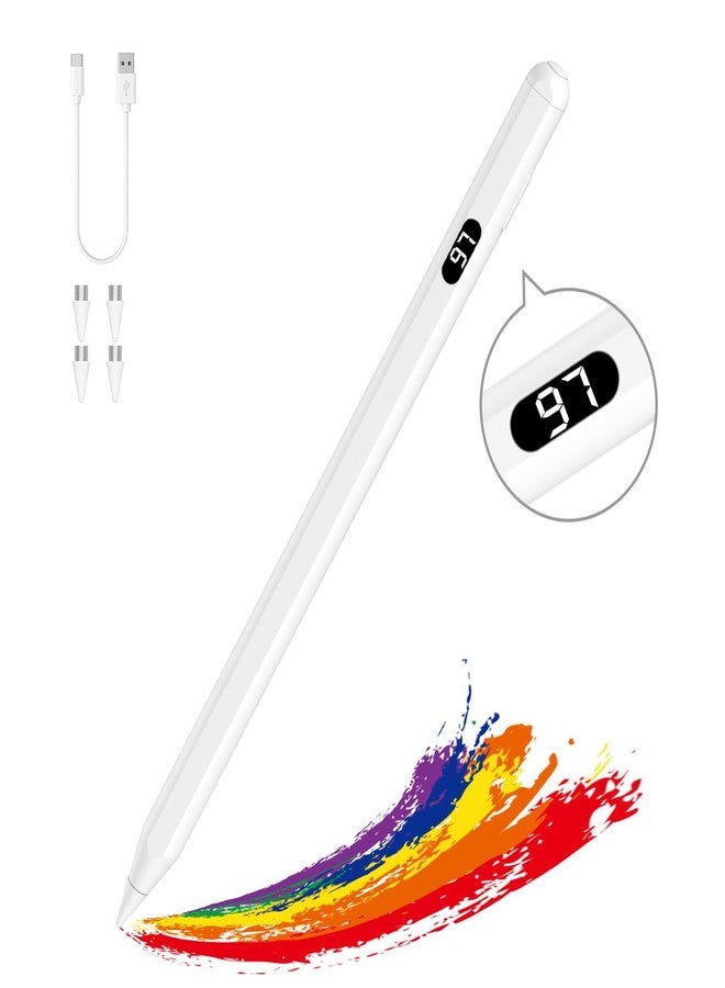 MoKo Stylus Pens for Touch Screens, Fast Charge Stylus Pen for Apple iPad/iPhone/Samsung/Lenovo/iOS/Android Tablets&Smart Phone Universal Stylus Capacitive Screen Pencil with Power Display, White - Image 1