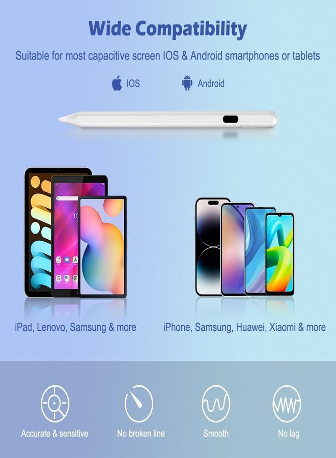 MoKo Stylus Pens for Touch Screens, Fast Charge Stylus Pen for Apple iPad/iPhone/Samsung/Lenovo/iOS/Android Tablets&Smart Phone Universal Stylus Capacitive Screen Pencil with Power Display, White - Image 2