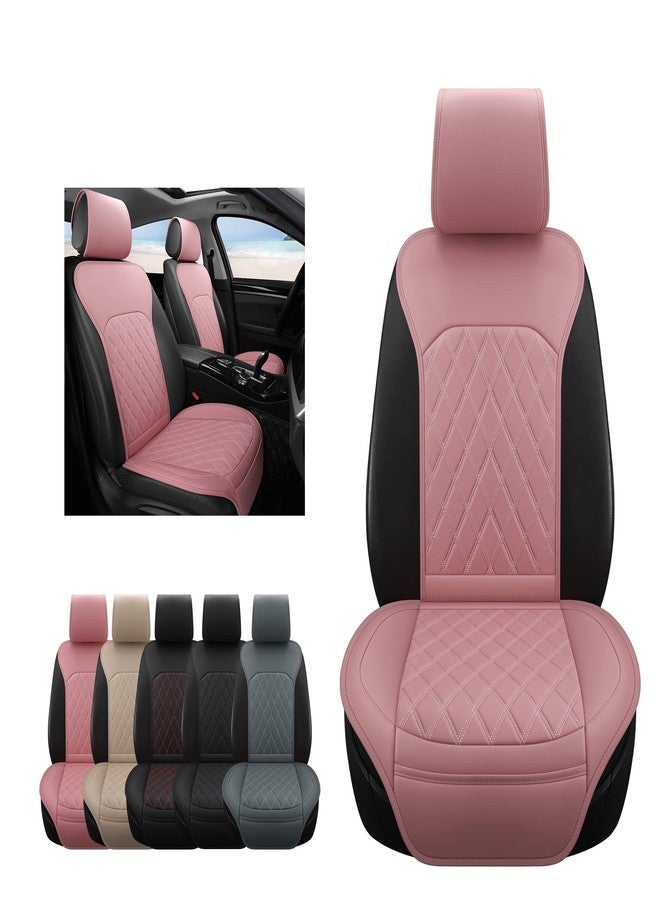 Sanwom Universal Front Leather Car Seat Covers - Pink 2 Pcs Luxury Seat Covers, Anti-Slip Waterproof Auto Driver Covers Fit SUV Pickup Van Sedan, Chevy Silverado GMC Sierra Dodge Ram Tacoma Ford - Image 2