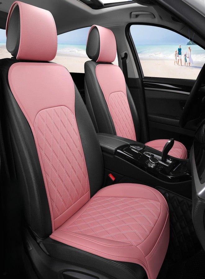 Sanwom Universal Front Leather Car Seat Covers - Pink 2 Pcs Luxury Seat Covers, Anti-Slip Waterproof Auto Driver Covers Fit SUV Pickup Van Sedan, Chevy Silverado GMC Sierra Dodge Ram Tacoma Ford - Image 1