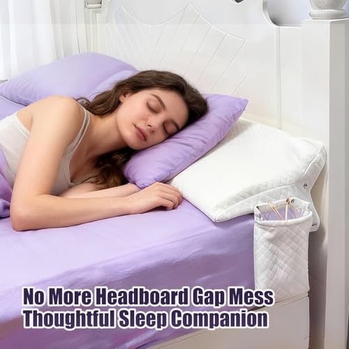JZHLLA Triangle Bed Gap Filler Queen High Density Foam Headboard Gap Filler Pillow with 2 PCS Pockets and Removable Washable Cover, Prevent Items from Falling - Image 4