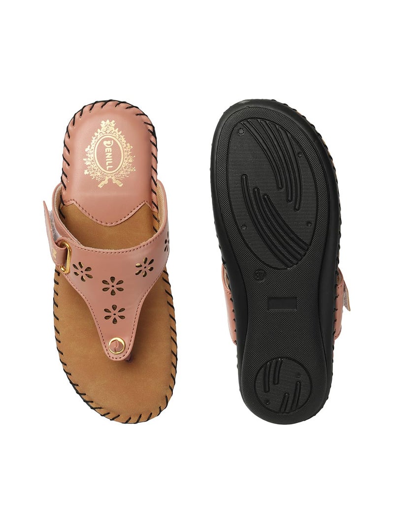 Denill Women's Soft Bottom Sandals (Peach, 7) - Image 4