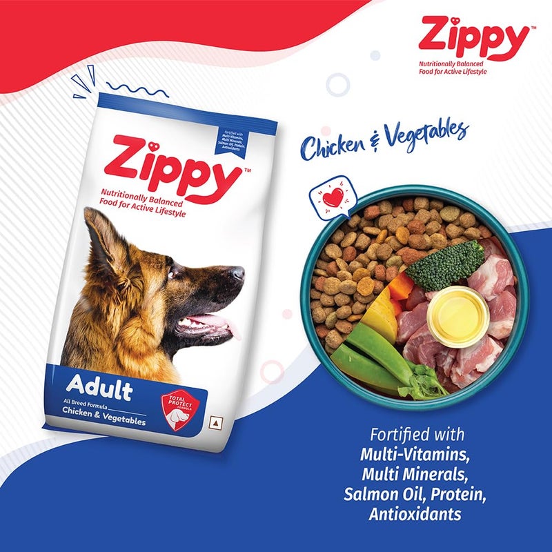Zippy Adult Dry Dog Food - 3 Kg, Chicken & Vegetables, Nutritionally Complete & Balanced Food for All Breeds, with Vitamins, Minerals, Probiotics & Salmon Oil - Image 5
