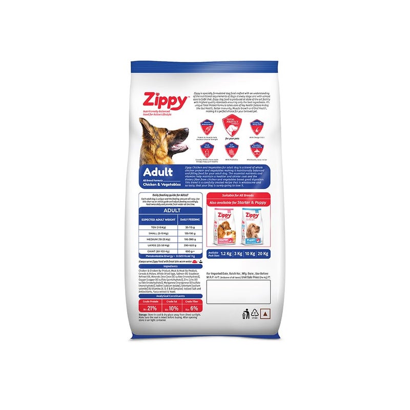 Zippy Adult Dry Dog Food - 3 Kg, Chicken & Vegetables, Nutritionally Complete & Balanced Food for All Breeds, with Vitamins, Minerals, Probiotics & Salmon Oil - Image 2