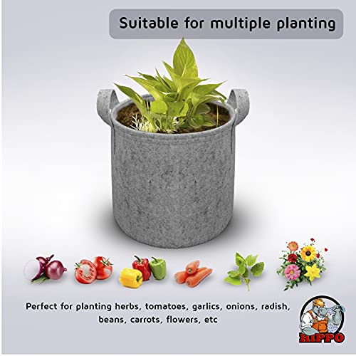 HIPPO 5 Pack Grow Bag Heavy Duty 400G Thickened Non-Woven Fabric Plant Growing Pot for Outdoor Garden (Grey || 8INX10IN) - Image 2