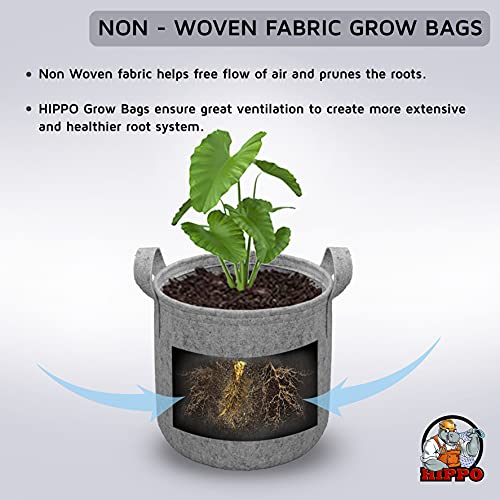 HIPPO 5 Pack Grow Bag Heavy Duty 400G Thickened Non-Woven Fabric Plant Growing Pot for Outdoor Garden (Grey || 8INX10IN) - Image 4