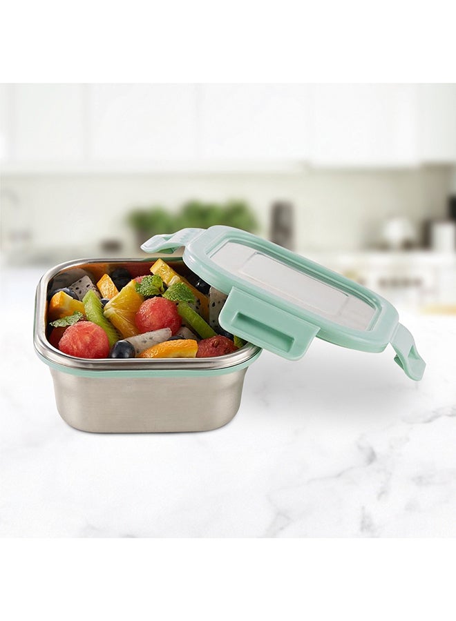 بوروسيل صندوق غداء من بوروسيل من الفولاذ المقاوم للصدأ، صندوق غداء ضد التسرب مع غطاء أخضر، حاوية غداء مربعة للمدرسة والمكتب، 400 مل - Image 4