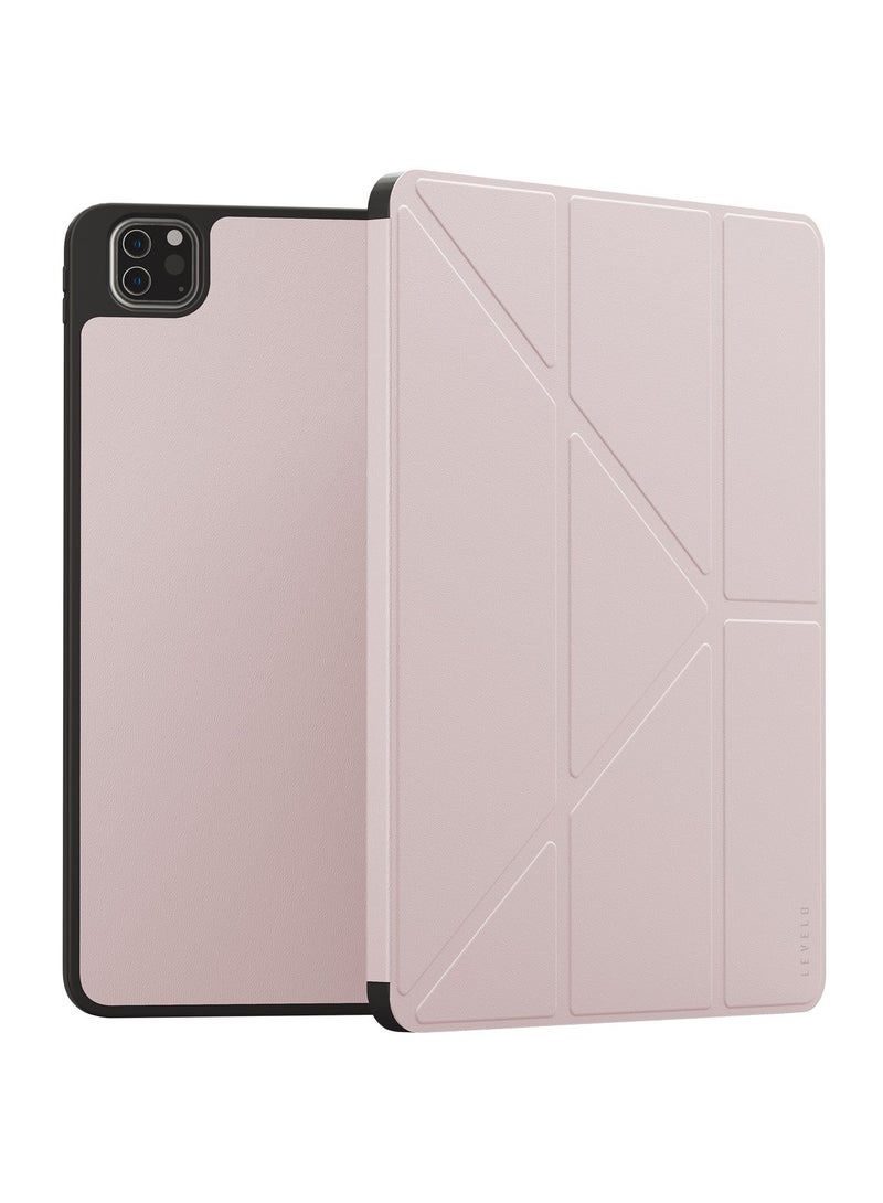 LEVELO iPad Pro 12.9 inch Case Elegante Hybrid Leather Back Cover / Shock Absorbent Bumper Case / 3FT Drop Tested / Flat Lay For Typing and Work / Vertical for Video Call or Reading / Horizontal Stream Your Online Movie - Pink - Image 1