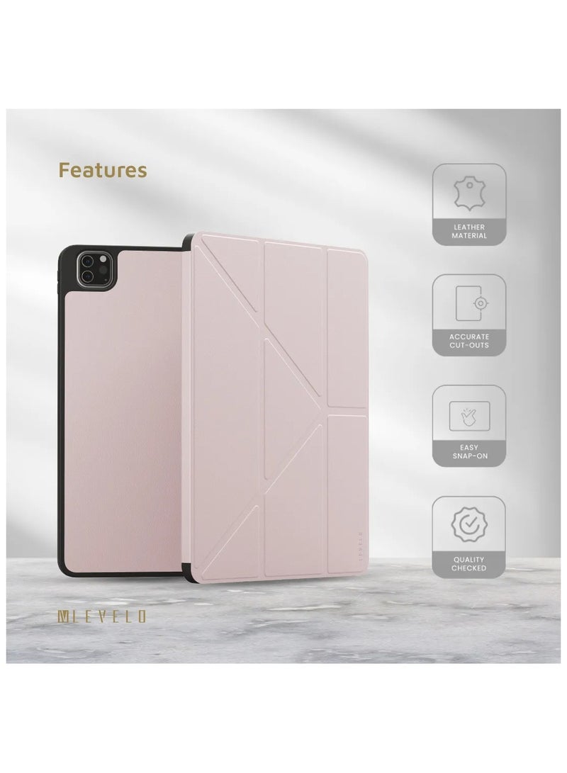LEVELO iPad Pro 12.9 inch Case Elegante Hybrid Leather Back Cover / Shock Absorbent Bumper Case / 3FT Drop Tested / Flat Lay For Typing and Work / Vertical for Video Call or Reading / Horizontal Stream Your Online Movie - Pink - Image 4