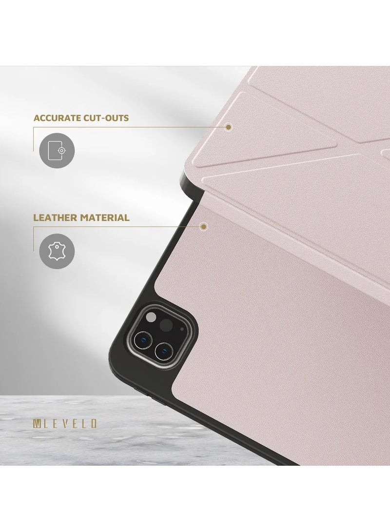 LEVELO iPad Pro 12.9 inch Case Elegante Hybrid Leather Back Cover / Shock Absorbent Bumper Case / 3FT Drop Tested / Flat Lay For Typing and Work / Vertical for Video Call or Reading / Horizontal Stream Your Online Movie - Pink - Image 2