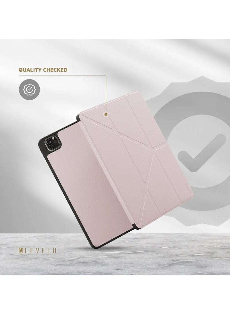 LEVELO iPad Pro 12.9 inch Case Elegante Hybrid Leather Back Cover / Shock Absorbent Bumper Case / 3FT Drop Tested / Flat Lay For Typing and Work / Vertical for Video Call or Reading / Horizontal Stream Your Online Movie - Pink - Image 3