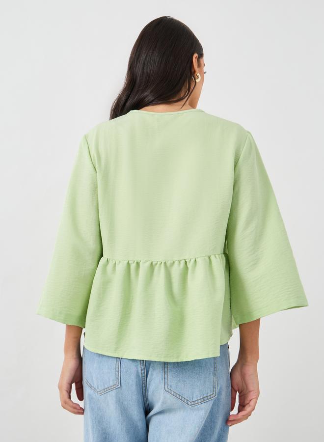 Styli Embellished Lace Detail V-Neck Peplum Blouse - Image 5