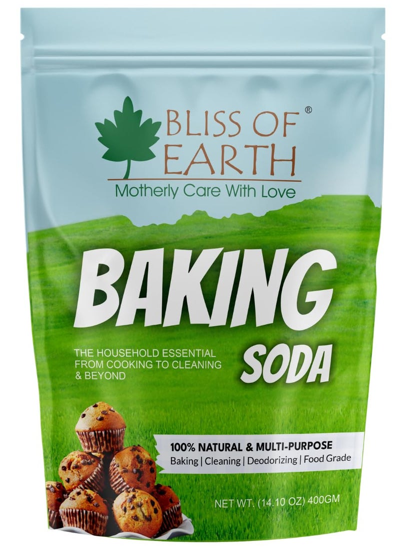 BLISS OF EARTH Bliss of Earth Baking Soda For Food & Cleaning Purpose 400gm Pure Sodium Bicarbonate for Baking Cleaning and Deodorizing Food Grade Non-GMO Eco Friendly  - Image 1