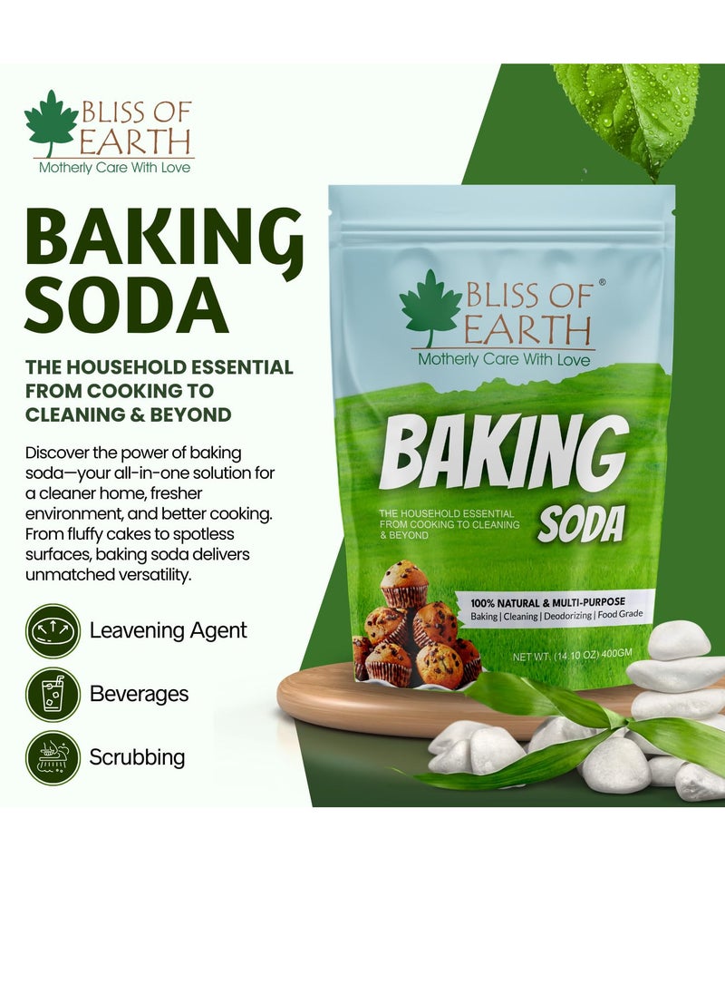 BLISS OF EARTH Bliss of Earth Baking Soda For Food & Cleaning Purpose 400gm Pure Sodium Bicarbonate for Baking Cleaning and Deodorizing Food Grade Non-GMO Eco Friendly  - Image 3