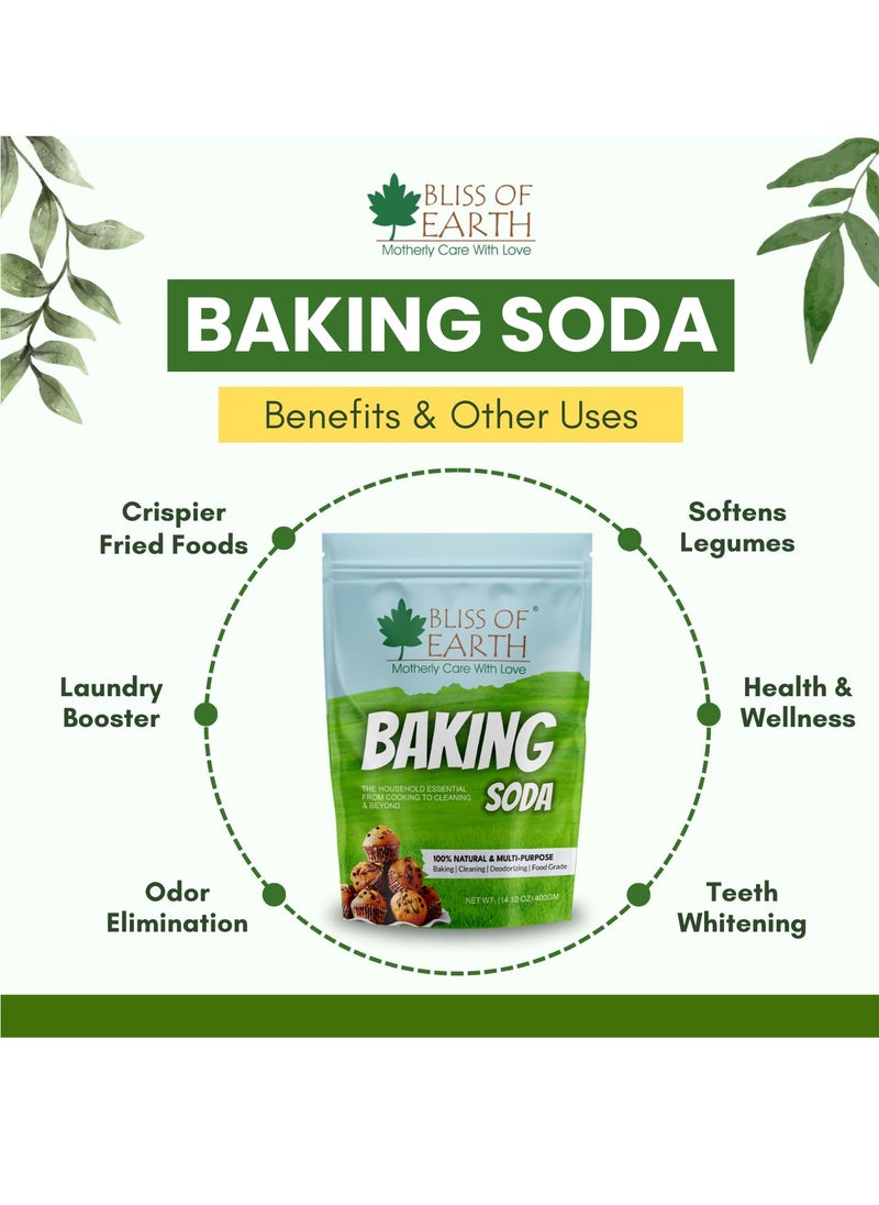 BLISS OF EARTH Bliss of Earth Baking Soda For Food & Cleaning Purpose 400gm Pure Sodium Bicarbonate for Baking Cleaning and Deodorizing Food Grade Non-GMO Eco Friendly  - Image 4