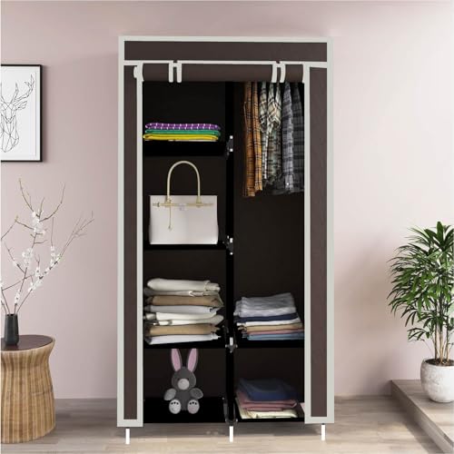 GTC Plastic Brown Collapsible Wardrobe Clothes Almira, 1 Hanging Space, 6 Shelves, 1 Side Pocket (Non-Woven Fabric, 13 x 26 x 61 Inch) 8800-1 - Image 2