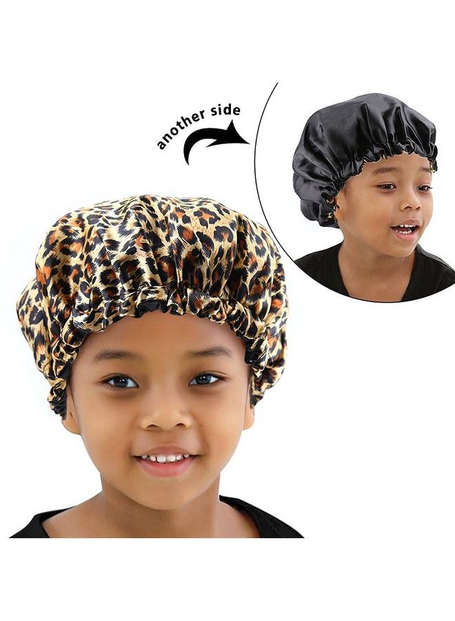 ELIHAIR Kids Satin Bonnets Sleeping Cap For Teens Toddler Child Baby Night Sleep Cap Adjustable Reversible Double Layer Leopard/Black - Image 4