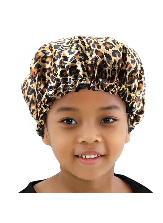 ELIHAIR Kids Satin Bonnets Sleeping Cap For Teens Toddler Child Baby Night Sleep Cap Adjustable Reversible Double Layer Leopard/Black - Image 1