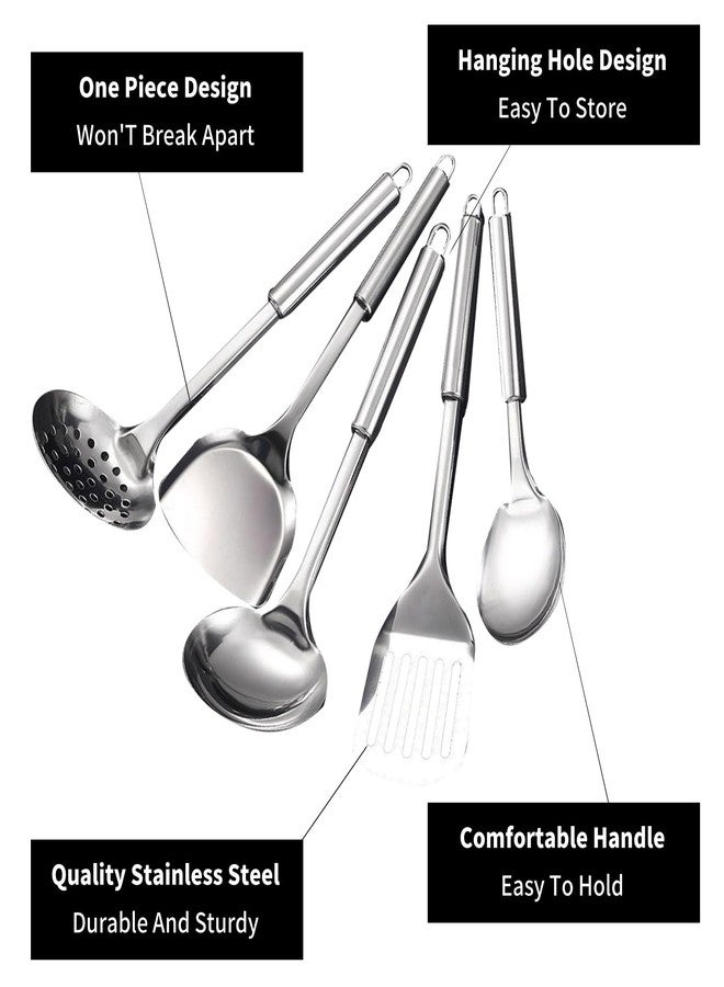 DYAYGPRGP Stainless Steel Cooking Utensils Set, 5 Pcs Stainless Steel Kitchen Utensils Set, Wok Utensils Set Include Wok Ladle, Slotted Spoon, Soup, Wok Spatula and Slotted Spatula - Image 3