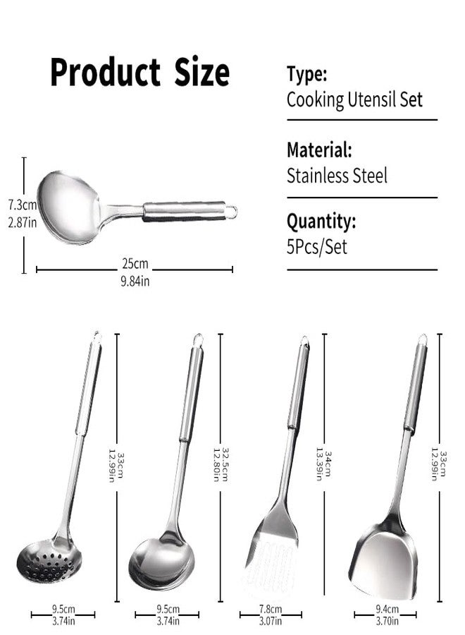 DYAYGPRGP Stainless Steel Cooking Utensils Set, 5 Pcs Stainless Steel Kitchen Utensils Set, Wok Utensils Set Include Wok Ladle, Slotted Spoon, Soup, Wok Spatula and Slotted Spatula - Image 2