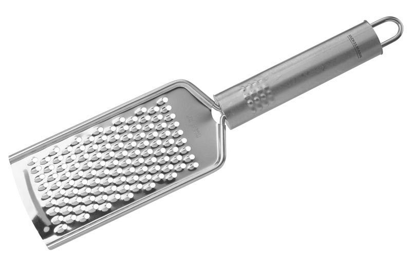 FACKELMANN مبشرة يد فاكلمان أوبال ناعمة لليمون والليمون الحامض ومبشرة الشوكولاتة والبارميزان حادة ومتينة بشفرة مبشرة من الفولاذ المقاوم للصدأ 24x55x15 سم فضي