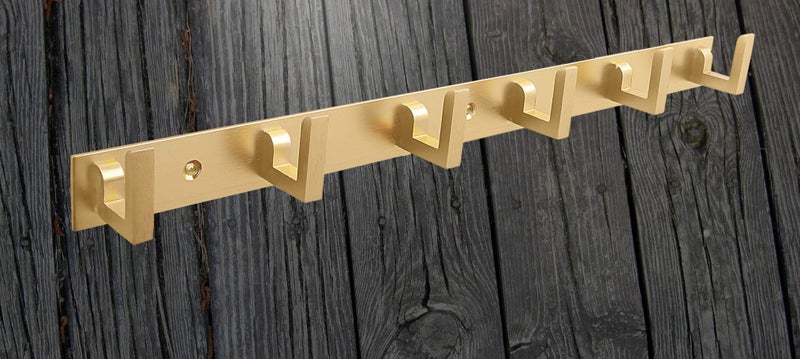 DOCOSS-Exclusive Extra Long 40 cm Gold 6 Pin Metal Bathroom Cloth Hooks Hanger Door Wall Robe Hooks Rail for Hanging Keys,Clothes,Towel (Pack of 1) - Image 1