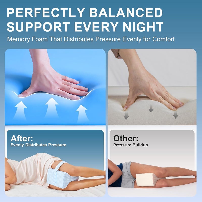 UJPFEO Knee Pillow for Side Sleepers,Cooling Leg Pillow for Sciatica, Knees,Back,Joints Between Legs,HIPS Pain Relief When Side Sleeping,Spine Aligning Support for Surgery Recovery, Removable Strap - Image 3