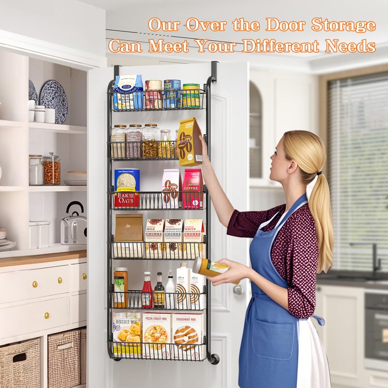 MIAOLI Over the Door Pantry Organizers and Storage, 6-Tier Spice Rack, Home & Kitchen Storage Shelves for Cabinet, Large Capacity Hanging Seasoning Organizer, Laundry Room Organization, Black - Image 2