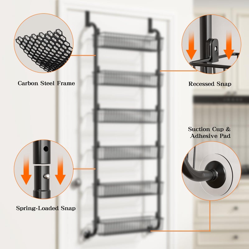 MIAOLI Over the Door Pantry Organizers and Storage, 6-Tier Spice Rack, Home & Kitchen Storage Shelves for Cabinet, Large Capacity Hanging Seasoning Organizer, Laundry Room Organization, Black - Image 5