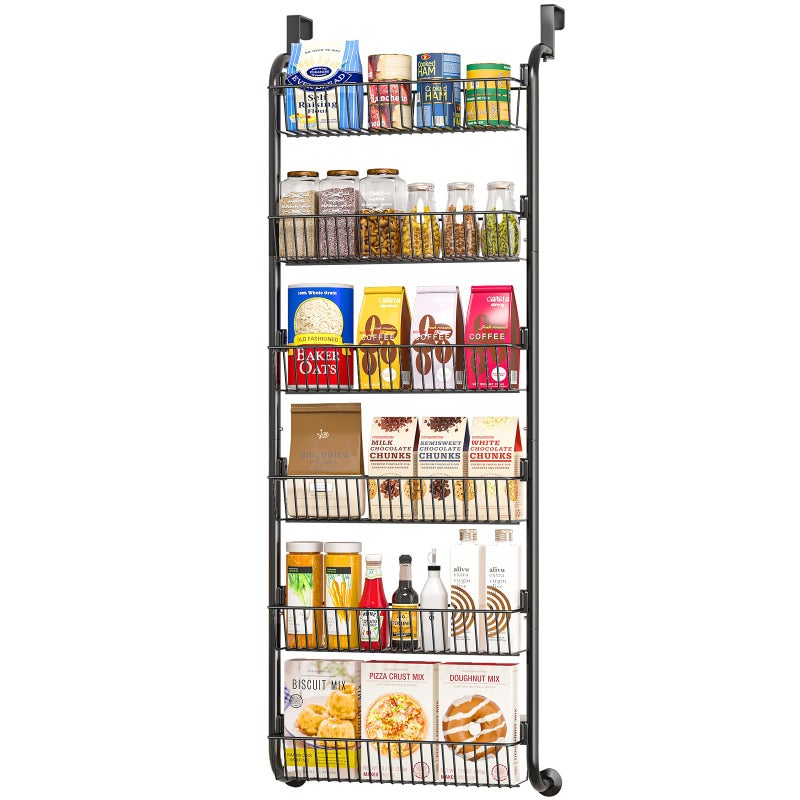 MIAOLI Over the Door Pantry Organizers and Storage, 6-Tier Spice Rack, Home & Kitchen Storage Shelves for Cabinet, Large Capacity Hanging Seasoning Organizer, Laundry Room Organization, Black - Image 1