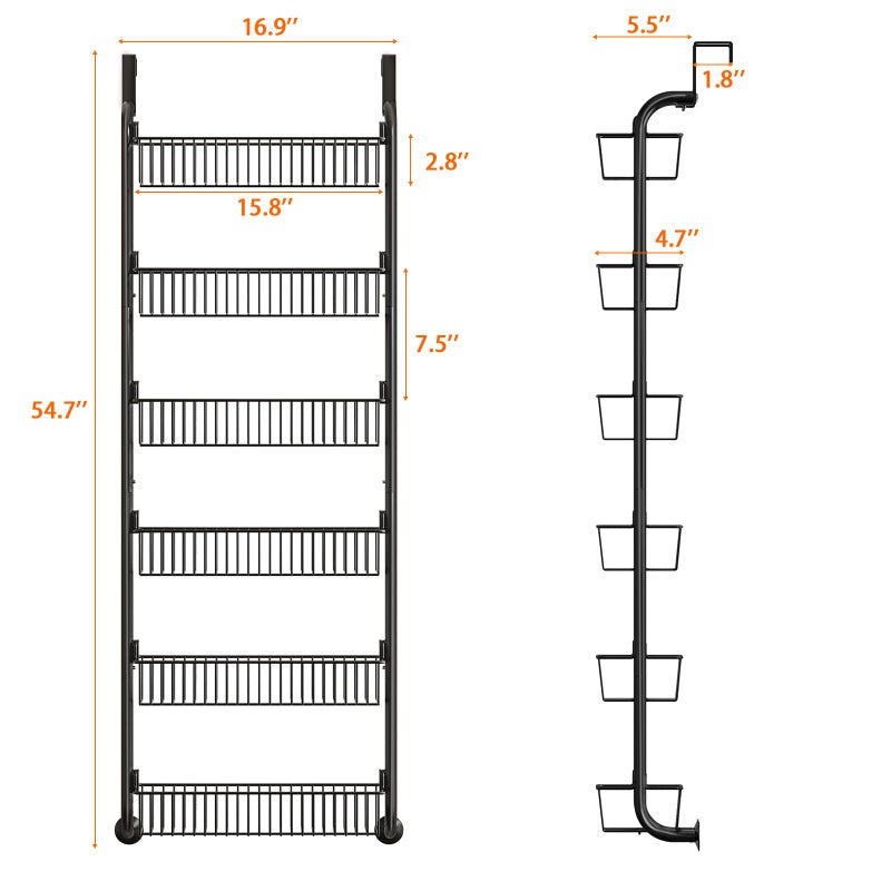 MIAOLI Over the Door Pantry Organizers and Storage, 6-Tier Spice Rack, Home & Kitchen Storage Shelves for Cabinet, Large Capacity Hanging Seasoning Organizer, Laundry Room Organization, Black - Image 3