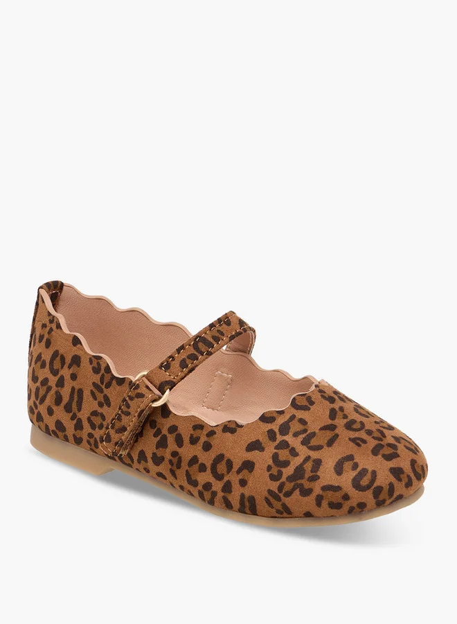 JUNIORS Girls Animal Print Ballerina Shoes with Hook and Loop Closure