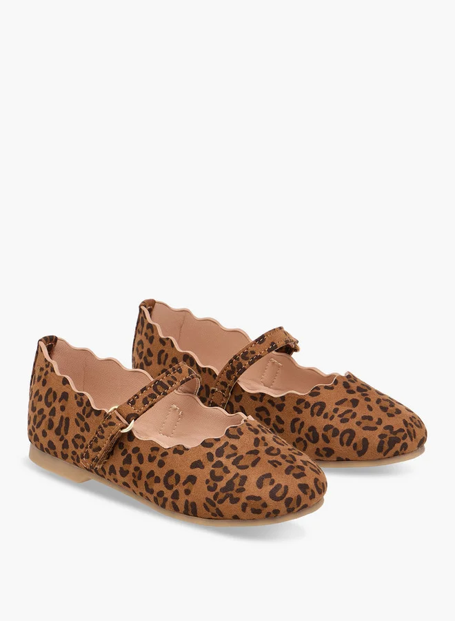 JUNIORS Girls Animal Print Ballerina Shoes with Hook and Loop Closure