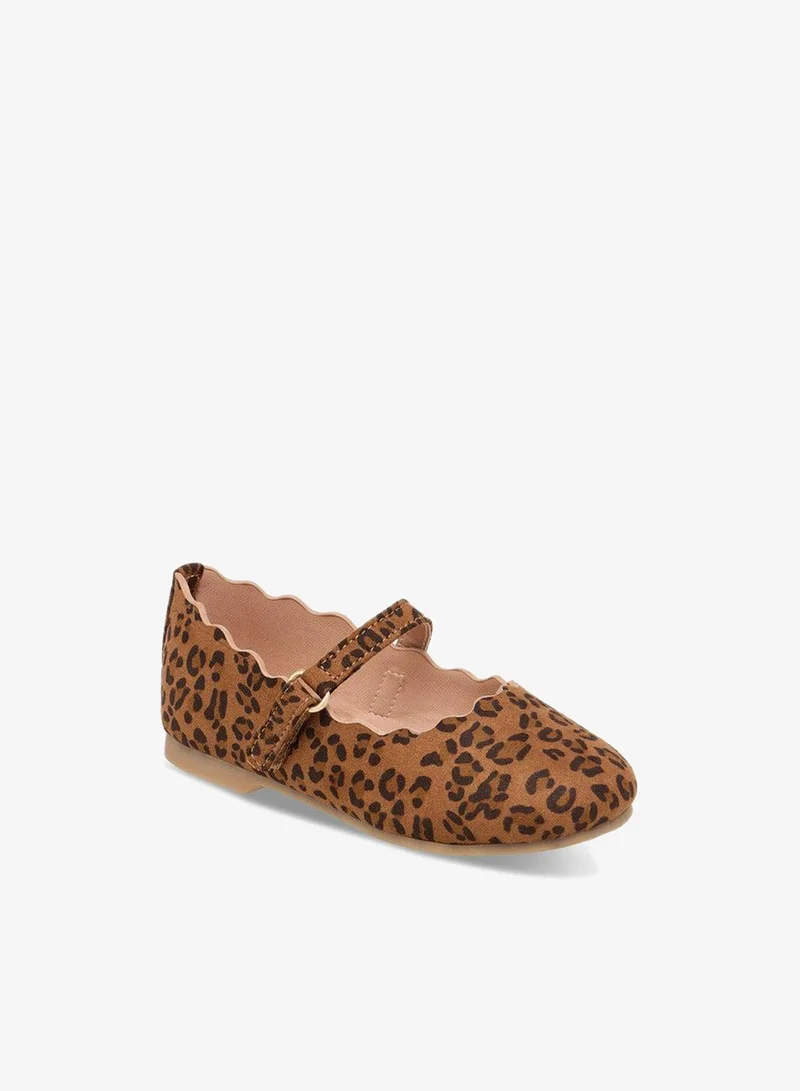 JUNIORS Girls Animal Print Ballerina Shoes with Hook and Loop Closure