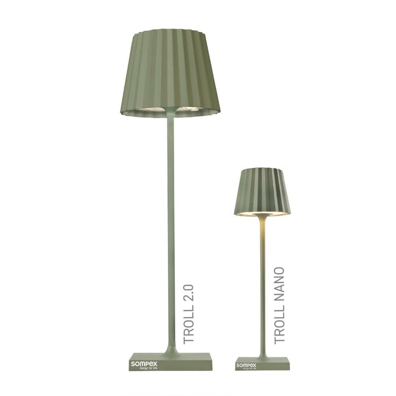 Sompex Troll Nano Table Lamp (Matte finish) | Indoor & Outdoor | 2 light colours | Stepless touch dimmer | 1.6W LED Battery Operated | Aluminium | 54 (splash and dust proof) 10 x 21 cm - Olive Green - Image 3