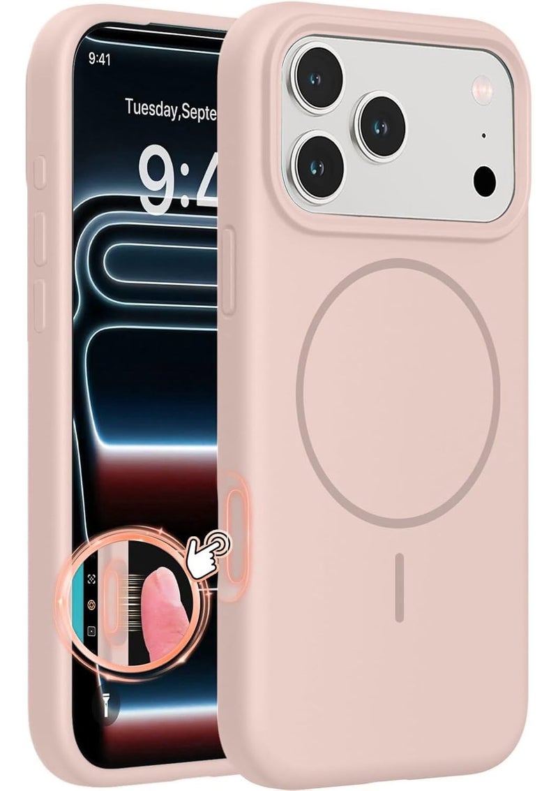 mobistyle Magnetic Silicone Back Cover for iPhone 17 Pro 6.3-Inch, Compatible with Mag-Safe, Silky Soft Touch, Shock Absorbing Phone Cover Case with Camera Lens Protection (Pink) - Image 1