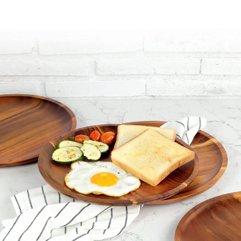 FANICHI Wooden plates (set of 4-11inch) Dinner Plates, Acacia Round Wood Plates, Unbreakable Classic Plates, Easy Cleaning & Lightweight for Dishes Snack, Dessert, Housewarming, Christmas Gift - Image 2
