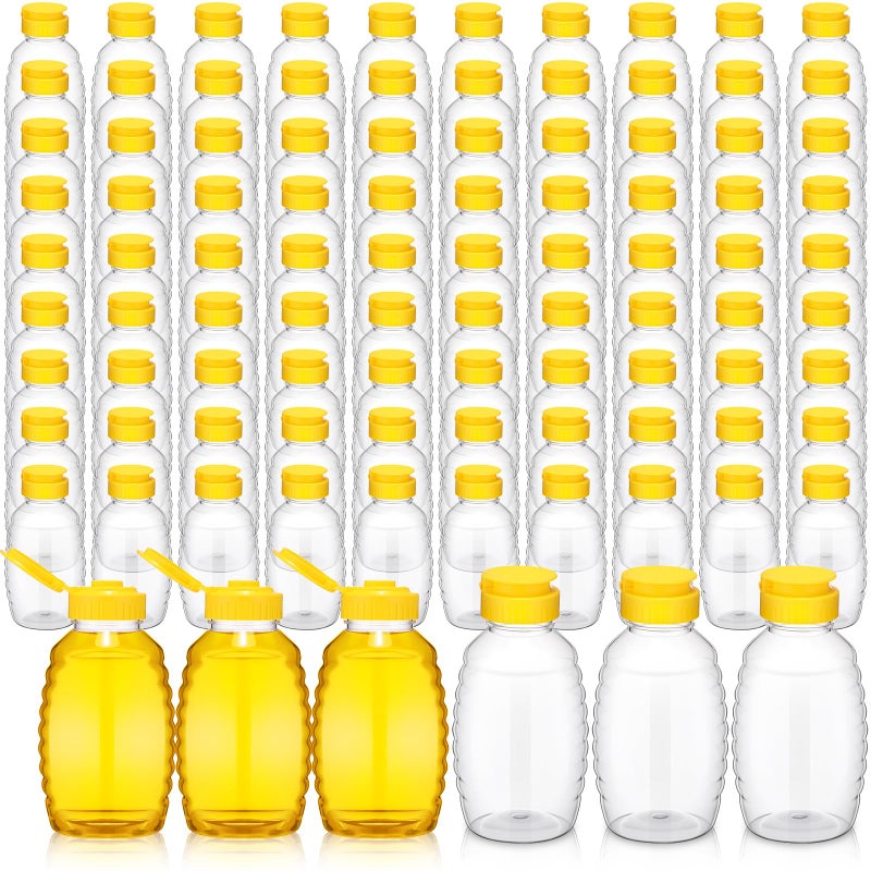 Tioncy 96 PCS Clear Plastic Honey Bottles 16 Oz Honey Jars with Lids Honey Bottle Containers Empty Honey Bear Bottle Squeeze Honey Bottle for Easy Storing and Dispensing