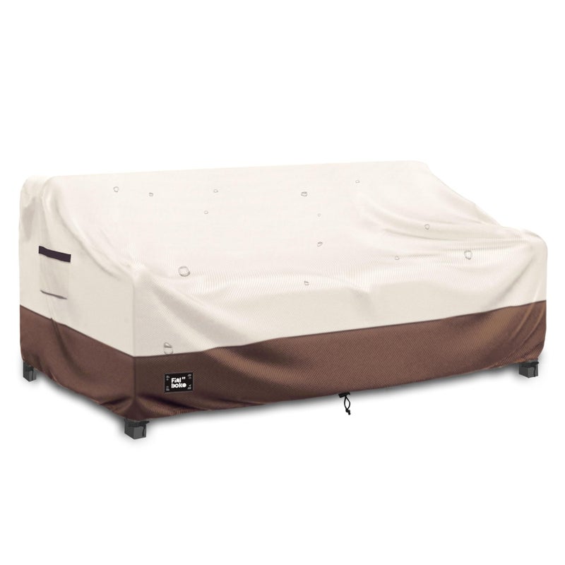 Finiboko 3-Seater Outdoor Sofa Cover, 76Wx32Dx31H inches Outdoor Furniture Covers Waterproof,100% Waterproof Heavy Duty Patio Furniture Covers, Beige&Brown Modern Style Outdoor Couch Cover - Image 1