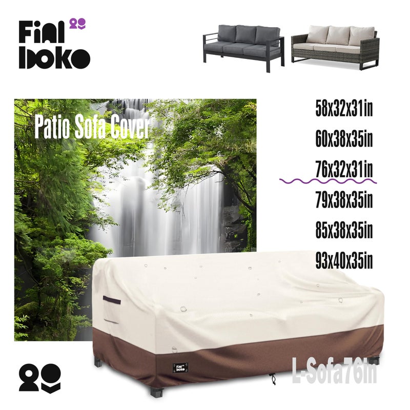 Finiboko 3-Seater Outdoor Sofa Cover, 76Wx32Dx31H inches Outdoor Furniture Covers Waterproof,100% Waterproof Heavy Duty Patio Furniture Covers, Beige&Brown Modern Style Outdoor Couch Cover - Image 3