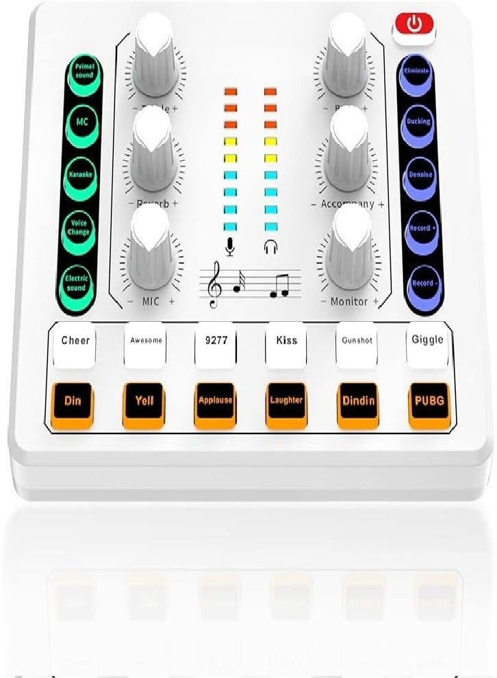 Live Sound Card, Mini Audio Mixing Board for Computer and Mobile Phone, DJ Mixer Sound Card, Podcast (White) - Image 1