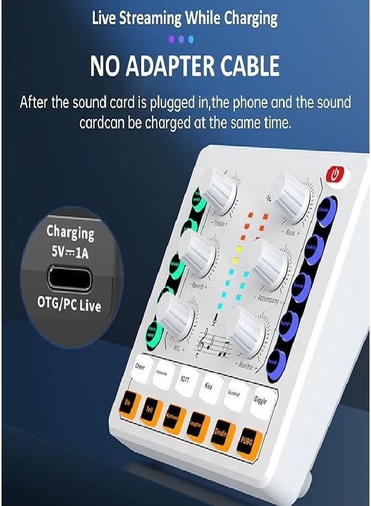 Live Sound Card, Mini Audio Mixing Board for Computer and Mobile Phone, DJ Mixer Sound Card, Podcast (White) - Image 3