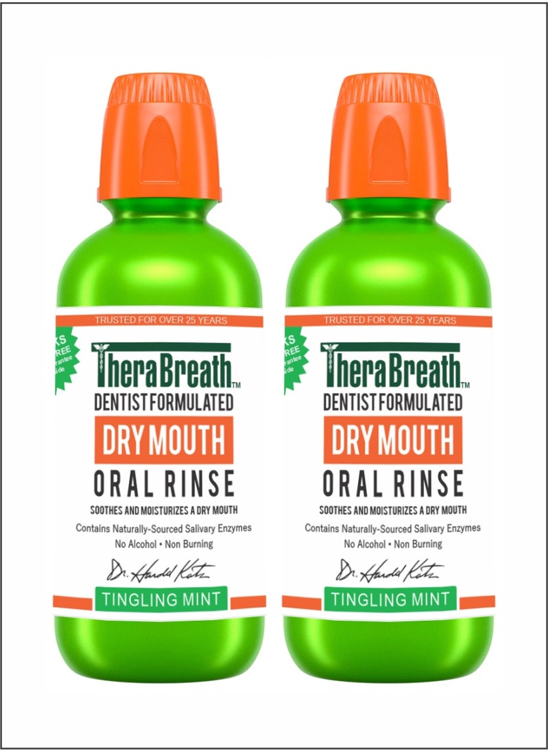 TheraBreath Fresh Breath Oral Rinse  Tingling Mint for Lasting Freshness pack Of 2 