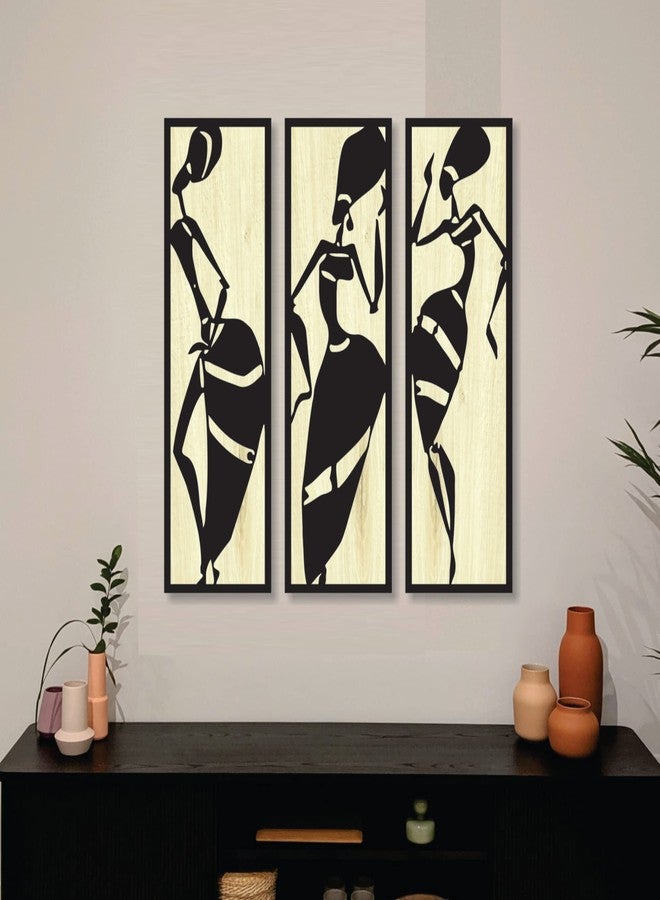 Creative Arts n Frames 4x13inch Wooden Wall Decor Art, Self Adhesive Wall Interior Design Decorative items for Living Room, Office, Drawing Room, Bedroom (Tribal 3 set of 3ps 4x13inch Wall Decor) - Image 1