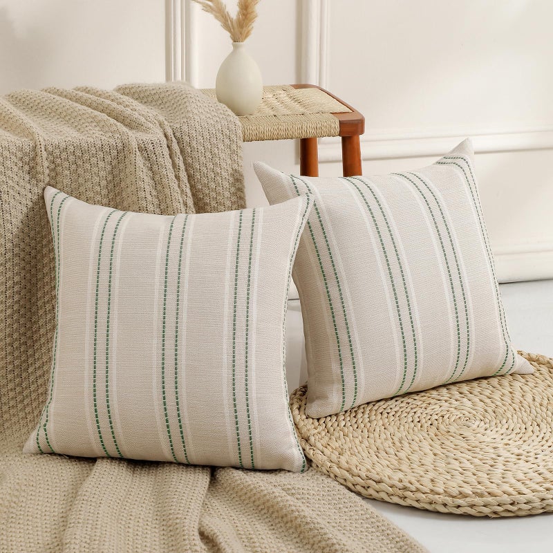 Hckot Spring Throw Pillow Covers 24x24 Set of 2 Striped Pillow Covers Textured Linen Decorative Pillows Square Cushion Covers for Sofa Couch Bed Living Room Farmhouse Decor, Sage Green - Image 2